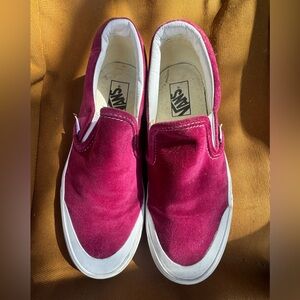 vans off the wall burgundy velour velvet slip on m8 w9.5